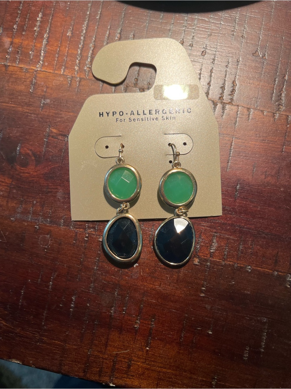 Hypo-Allergenic Green and Black Dangle Earrings